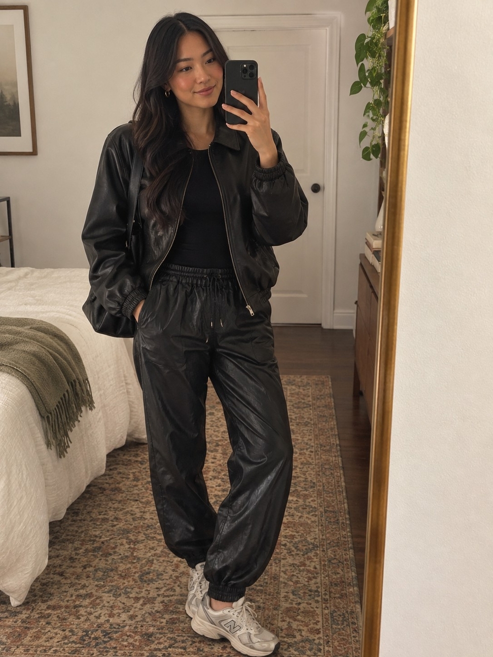 Black Faux Leather Jogger Pants
